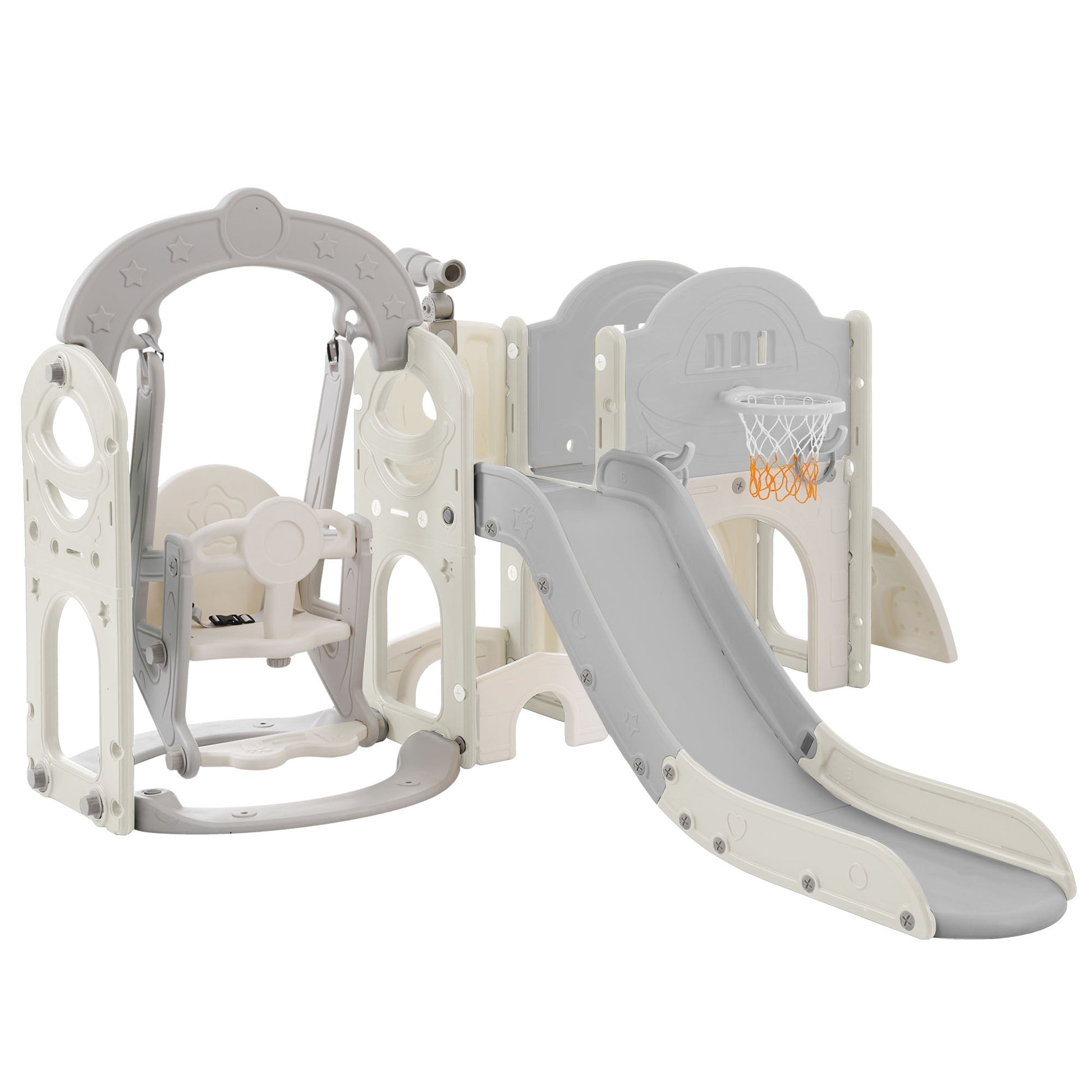 Toddler Slide and Swing Set 7 in 1, Kids Playground Climber Slide Playset with Basketball Hoop Freestanding  Combination - Korvel
