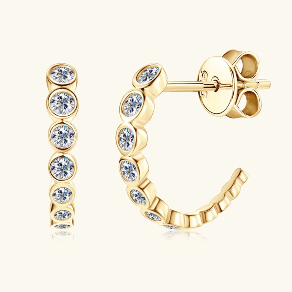 Inlaid Moissanite 925 Sterling Silver C-Hoop Earrings - Korvel