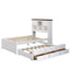 Solid Pine Captain Bookcase Bed with Trundle Bed and 3 Spacious Under Bed Drawers in Casual,Full, White+Walnut - Korvel