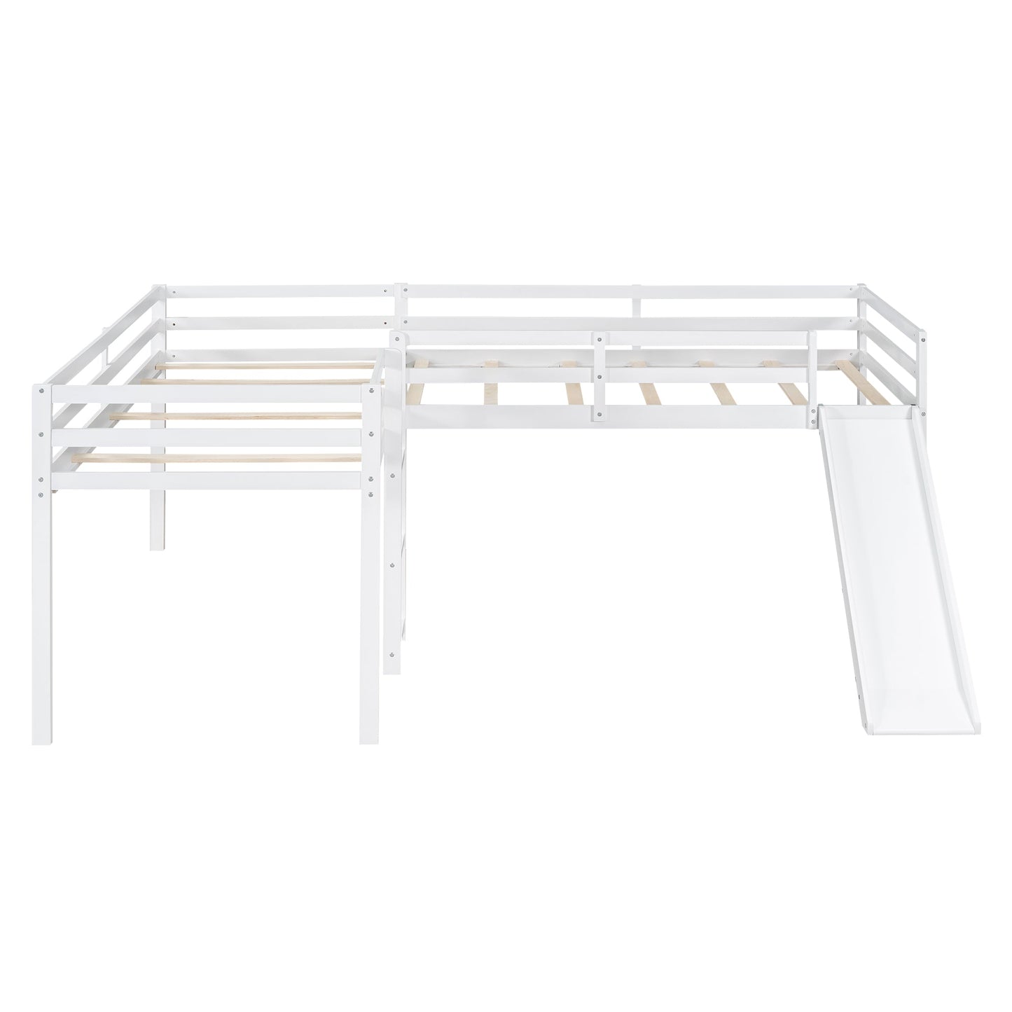 Lit mezzanine en forme de L pour enfant avec échelle et toboggan - Blanc