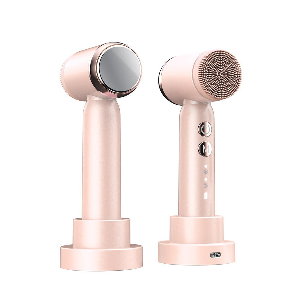 6-In-1 Hot And Cold Facial Cleanser Display Cleansing Brush Ultrasonic Facial Cleanser Pore Cleaning Silicone Beauty Instrument - Korvel