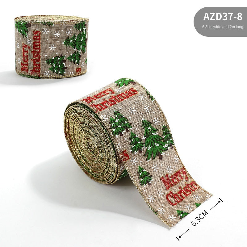 Christmas ribbon imitation linen ribbon decoration bow accessories snowflake Christmas ribbon in stock - Korvel