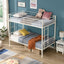 Twin metal bunk beds, metal structure bed frame with safety guardrails and 2 ladders, convertible bunk beds, white - Korvel