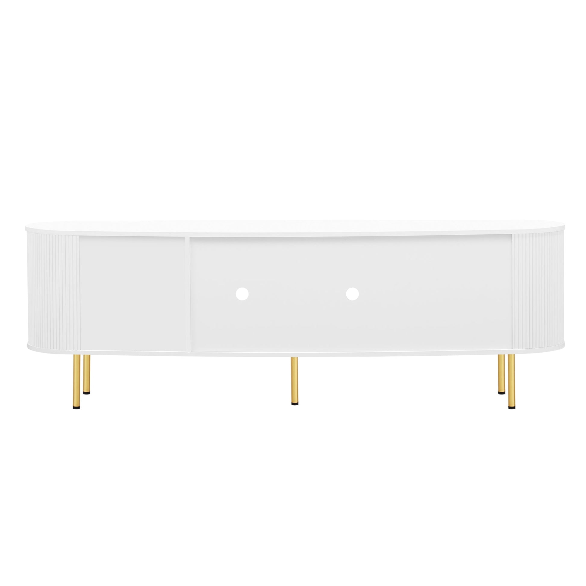 U-Can Modern TV Stand for TVs up to 80 Inches, Entertainment Center with 4 Cabinets, Wood with Metal Legs and Handles White - Korvel
