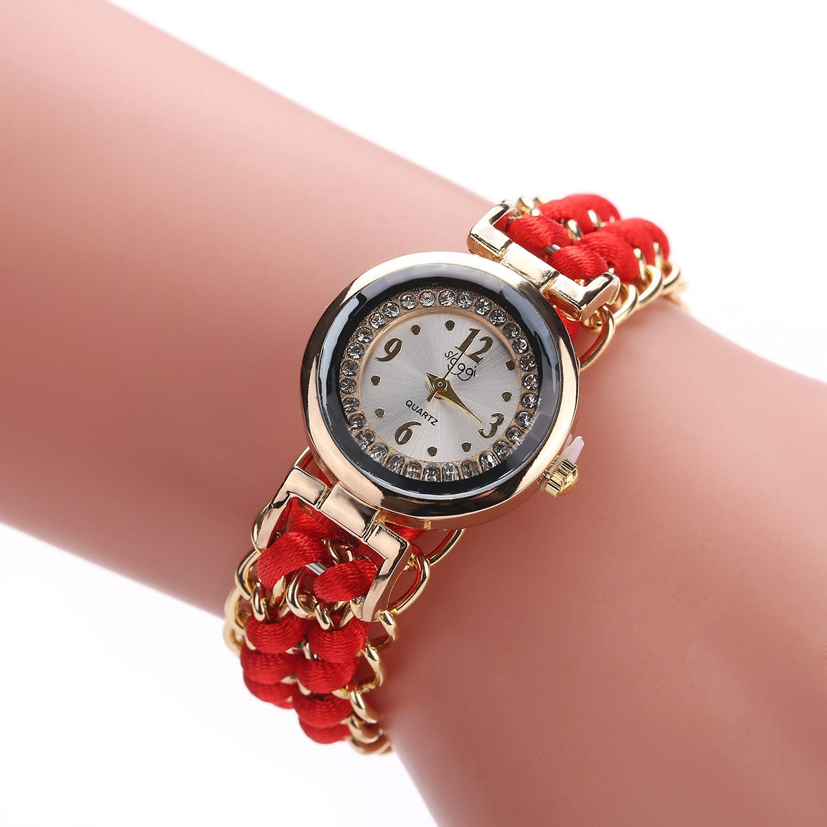 New small dial with diamond inlay Women's woven rope watch Women's creative fashion retractable rope quartz watch - Korvel