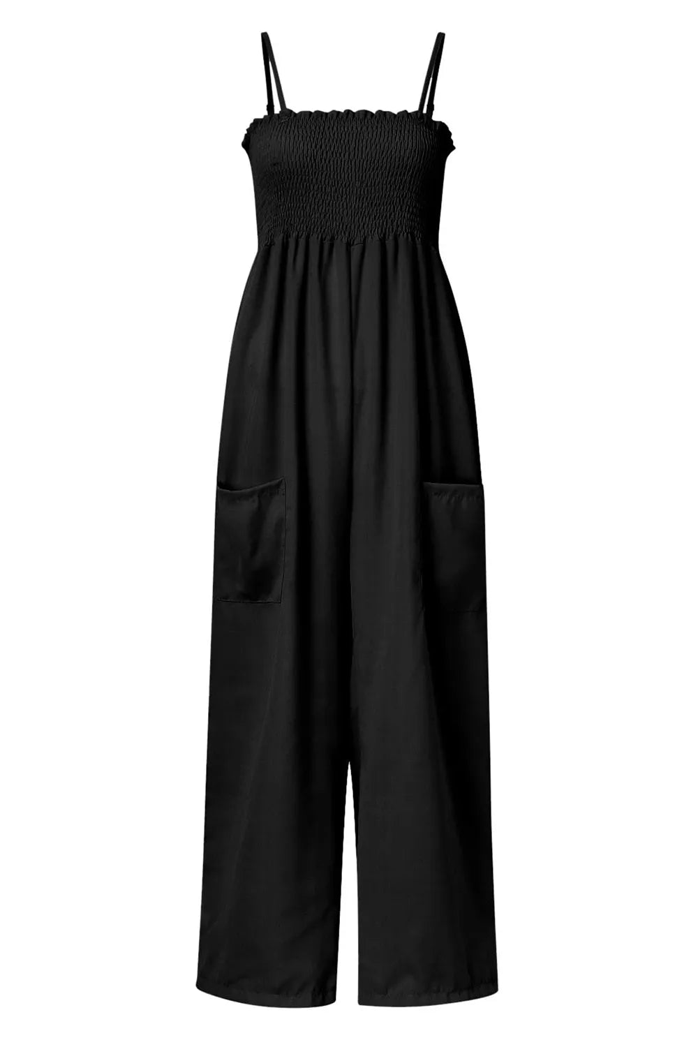Smocked Spaghetti Strap Wide Leg Jumpsuit - Korvel