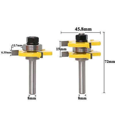 2 pc 8mm Shank high quality Tongue & Groove Joint Assembly Router Bit Set 3/4 Stock Wood Cutting Tool - Korvel