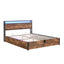 Elevating storage bed frame, full-size bed frame with bookshelf headboard and LED lights, with country brown color - Korvel