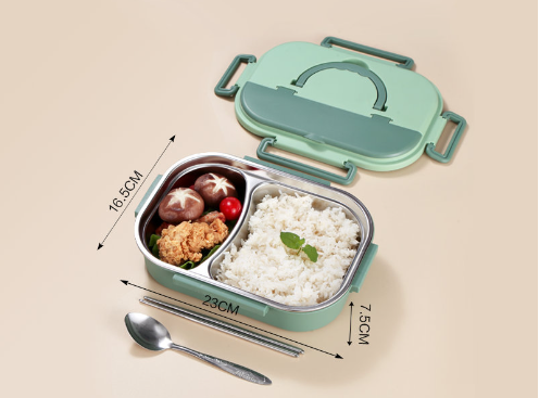 Stylish, simple, portable, large capacity 304 stainless steel two-compartment lunch box with bowl lunch box - Korvel