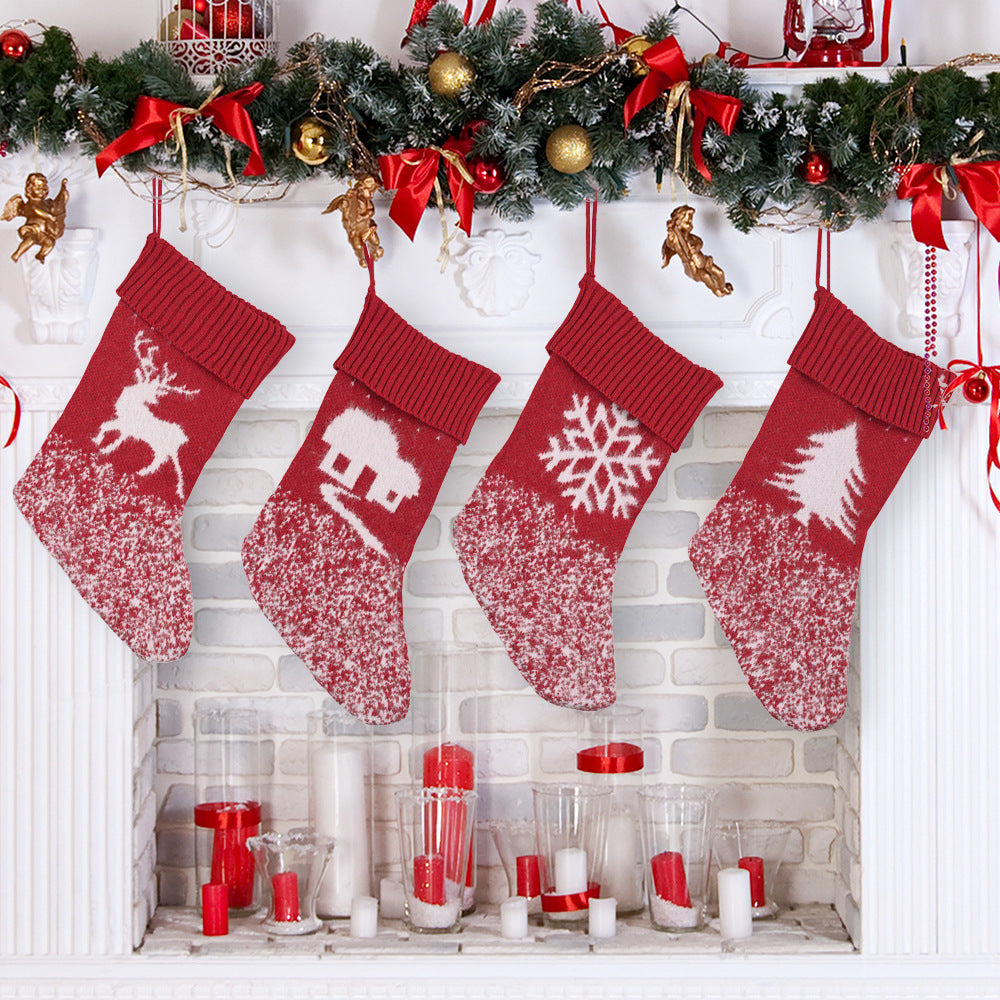Christmas decoration products, knitted velvet, Christmas socks, snowflake red gift socks, gift bags - Korvel