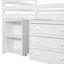 Low Study Full Loft Bed with Cabinet Shelves and Rolling Portable Desk Multiple Functions Bed- White - Korvel