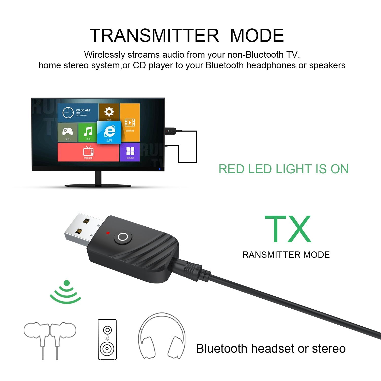 3 in 1 Bluetooth 5.0 Adapter Car Computer TV AUX Audio Bluetooth Speaker Receiver Transmitter Adapter - Korvel