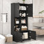 Bathroom storage cabinet, 4-door independent cabinet, adjustable shelf, open multi-layer shelf, black - Korvel