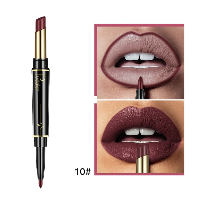 Matte Lipstick Wateproof Double Ended Long Lasting Lipsticks Brand Lip Makeup Cosmetics Nude Dark Red Lips Liner Pencil - Korvel