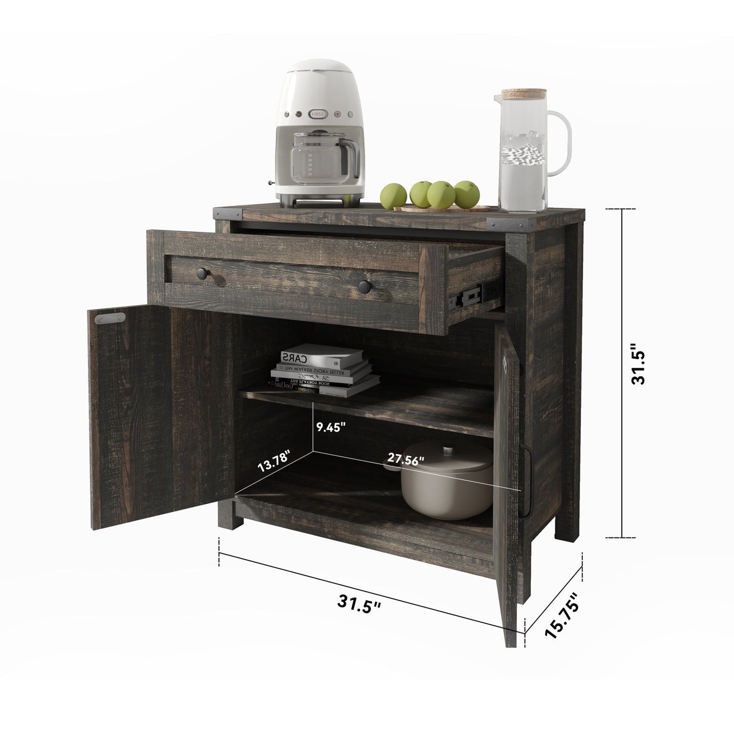 Modern Farmhouse Double Barn Door Accent Cabinet, 30 Inch,BLACK PINE - Korvel