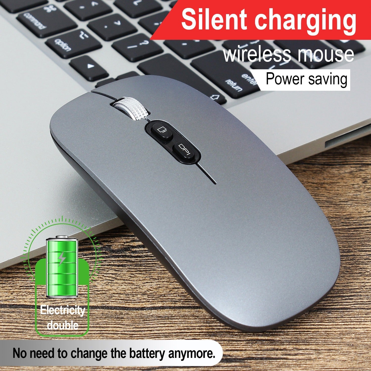 Rechargeable wireless mouse with 2.4G mute and one click return to desktop office mouse with built-in lithium battery - Korvel