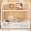 Twin Size Wood House Bed with Fence and Door, White - Korvel