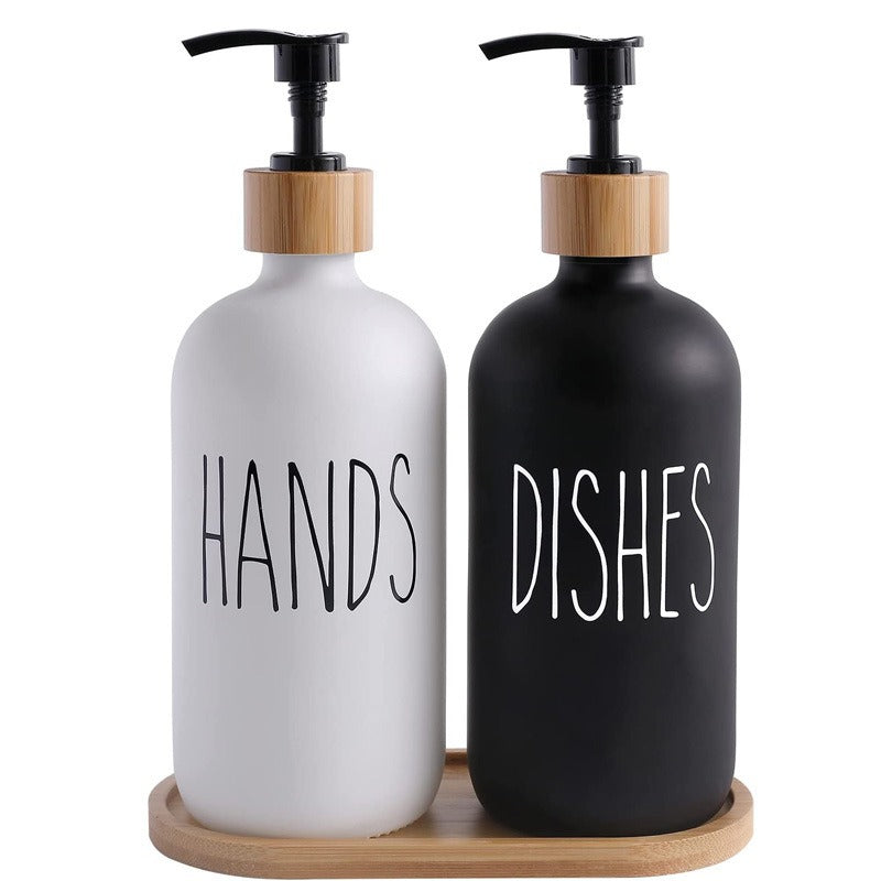 Distributeur de savon en verre élégant 500ml Boston avec capuchon en bois