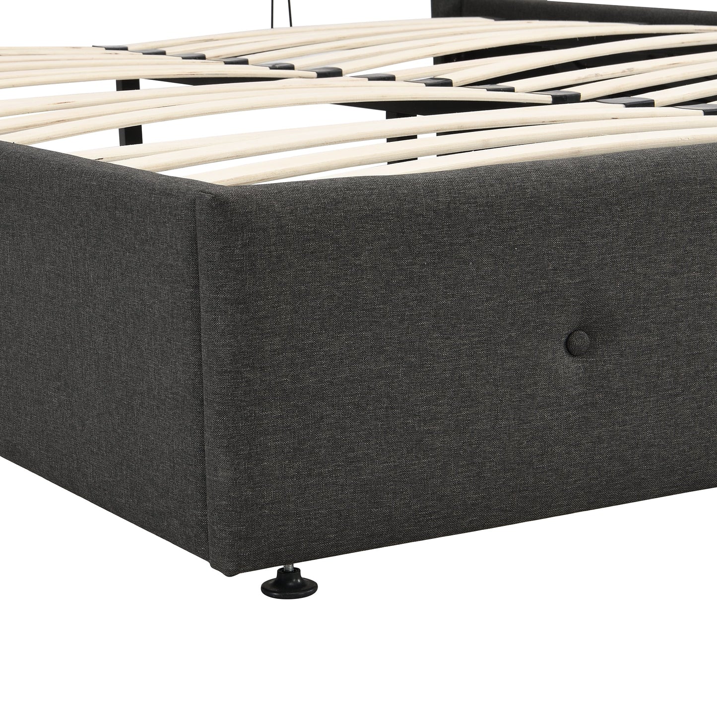 Lit plateforme queen rembourré avec rangement - Gris