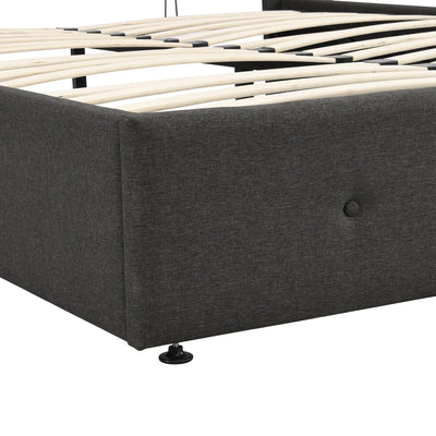 Lit plateforme queen rembourré avec rangement - Gris