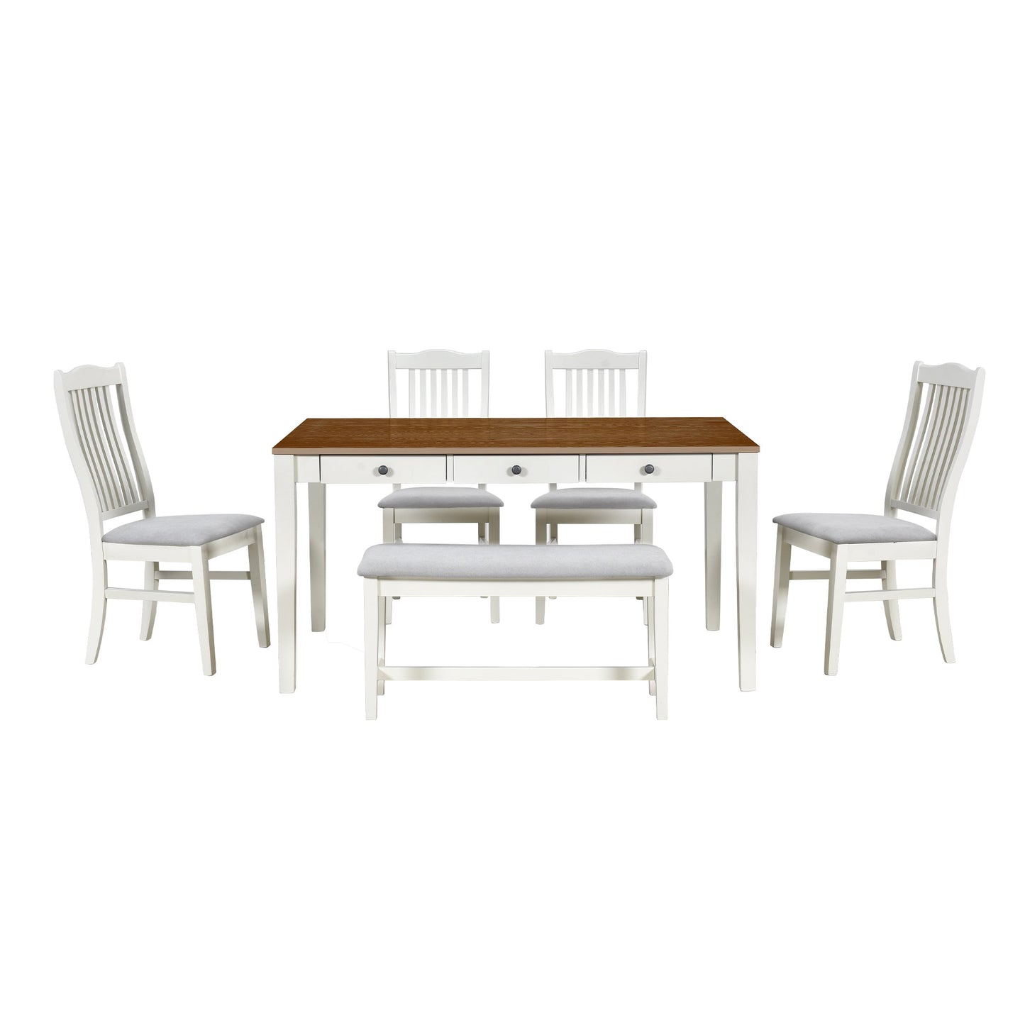 Conjunto de Mesa de Comedor de Madera de 6 Piezas TOPMAX de Estilo Mid-Century