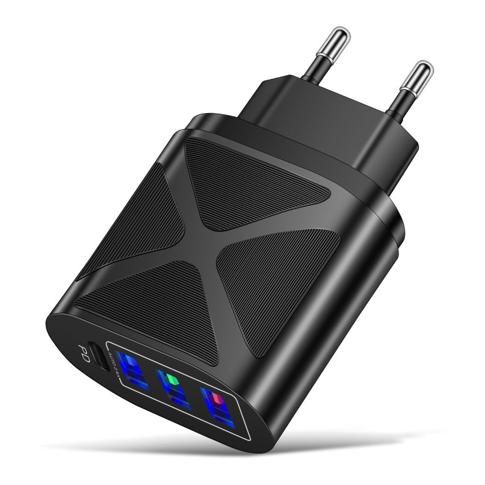 New 3USB+PD fast charging head, US standard, European standard, British standard, PD+3USB multi port charger charging head - Korvel