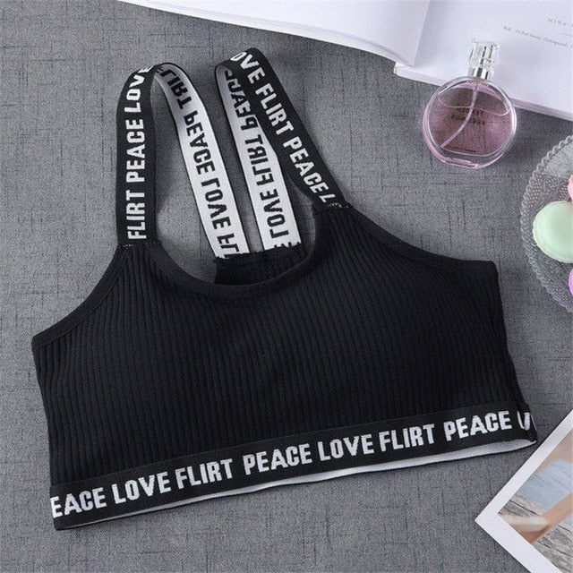 Sport Cropped Top Bra Push Up Running Yoga Bra Cotton Letters Sport Tops For Women Gym Wear Solid Fitness Bra Women Sportswear - Korvel