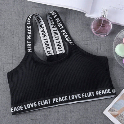 Sport Cropped Top Bra Push Up Running Yoga Bra Cotton Letters Sport Tops For Women Gym Wear Solid Fitness Bra Women Sportswear - Korvel