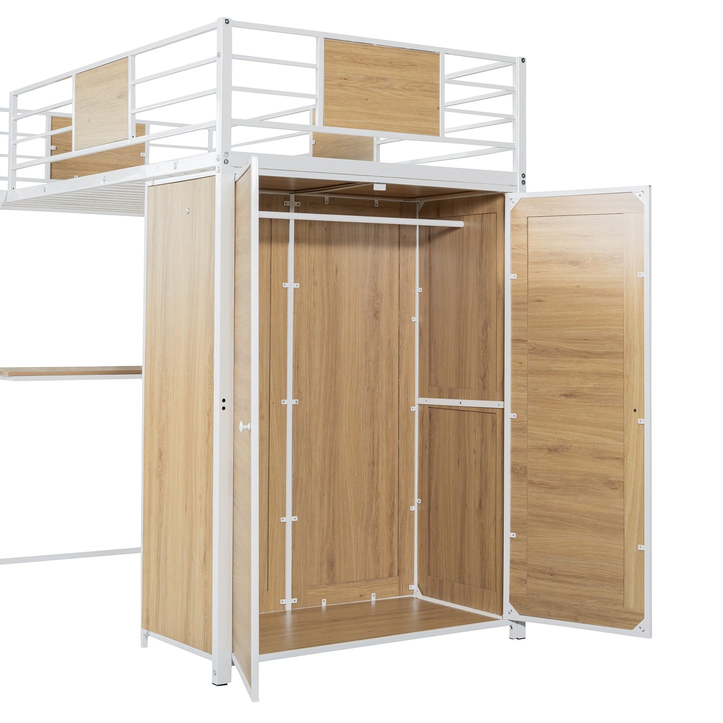 Lit mezzanine taille twin avec bureau en L et armoire - Blanc