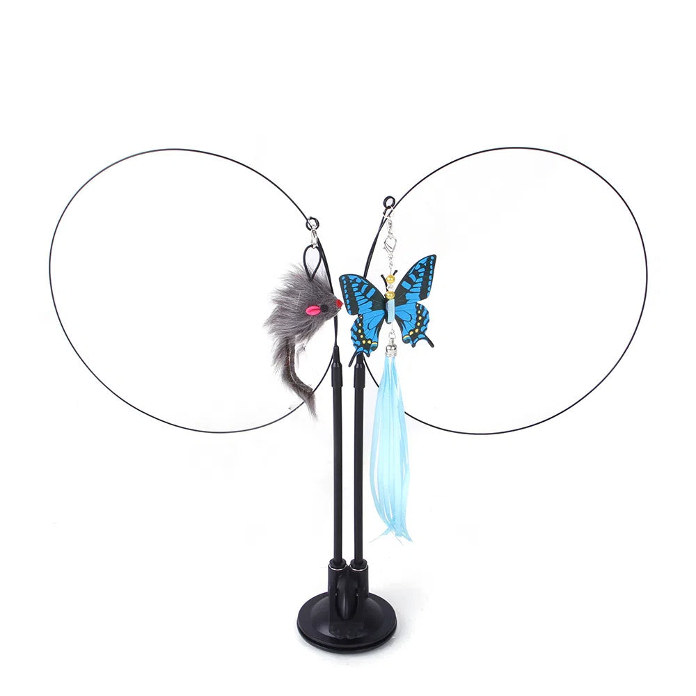 Suction cup cat toy stick that can be attached and held with steel wire multi head interchangeable cat toy and pet supplies - Korvel
