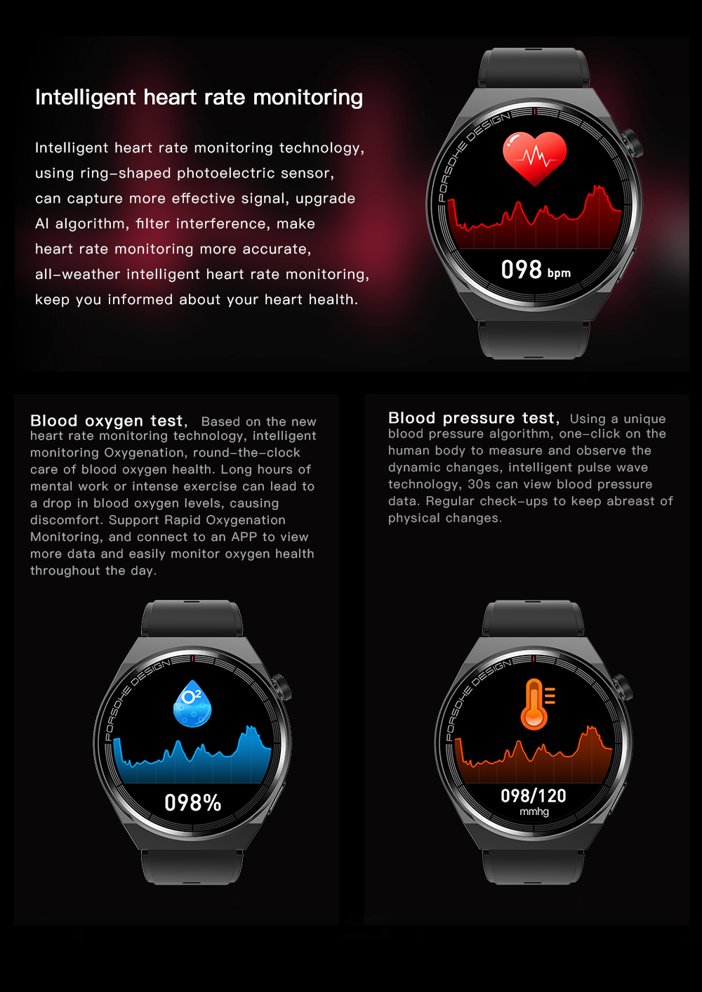 GS GT3 Pro Smart Watch Heart Rate, Blood Pressure, Blood Oxygen Monitoring Bluetooth Sports Watch Bracelet - Korvel
