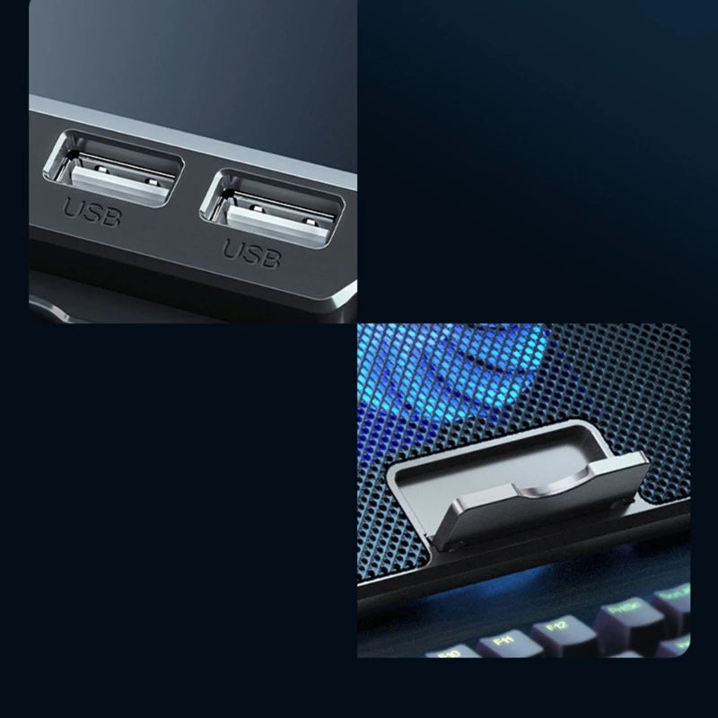 New Laptop Cooler Laptop Cooling Pad Notebook Gaming Cooler Stand with 6 LED Fan 2 USB Ports Phone Holder for 15.6in Laptop - Korvel