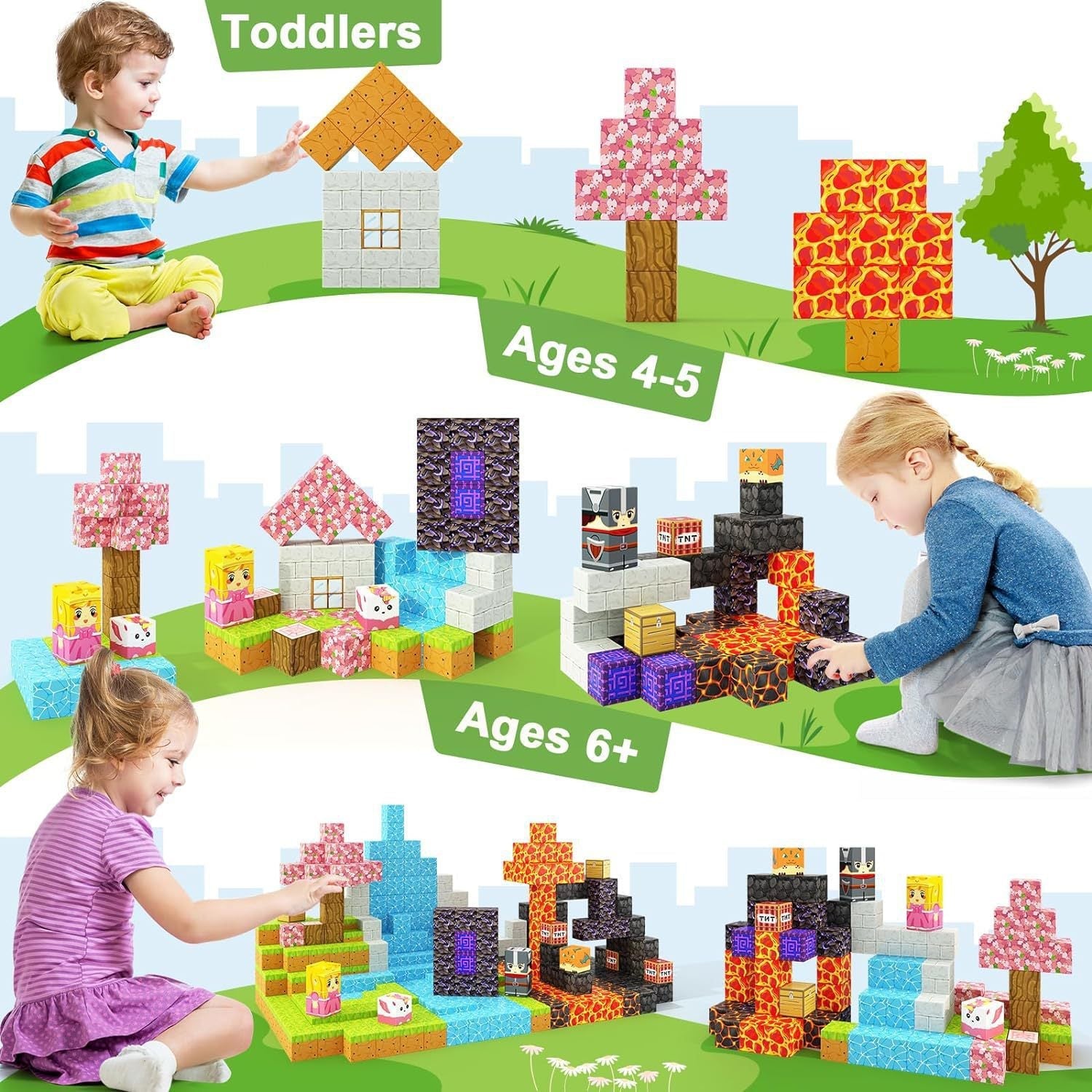 My Building World Magnetic Cube DIY Cherry Blossom Mountain Children's Educational Puzzle Assembly Toy Gift - Korvel