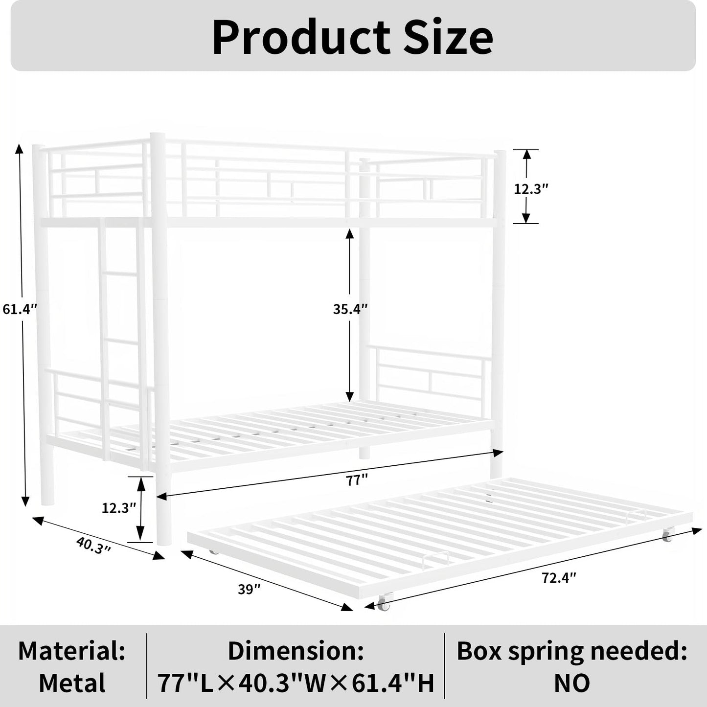 Cama litera resistente de dos camas individuales con cama nido - Blanca