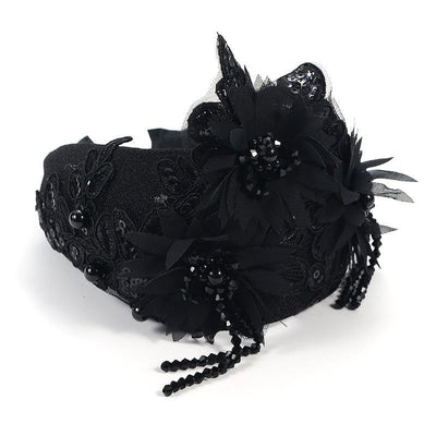 Hand embroidered three-dimensional simulation crystal flower headband pearl headband - Korvel
