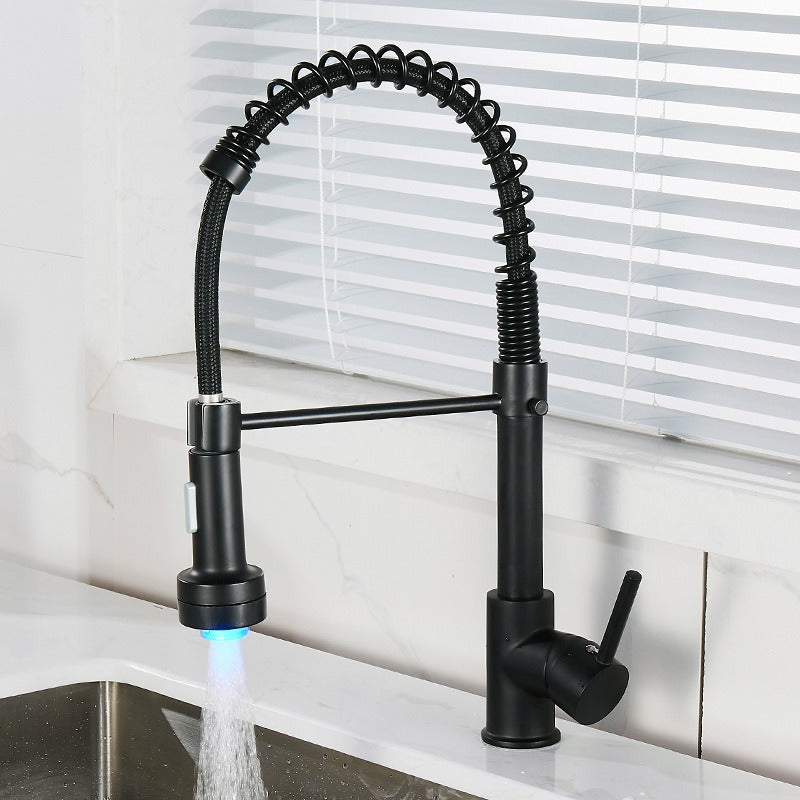 All copper spring faucet, kitchen sink with rotatable pull-out paint, black and gold dots - Korvel