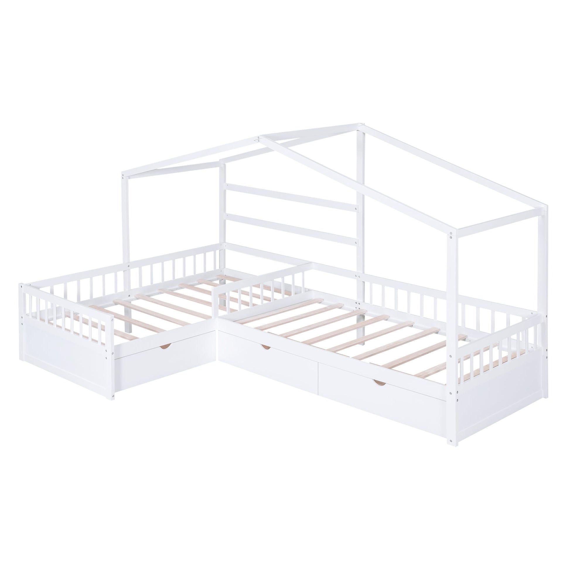 Twin Size House Platform Bed with Three Storage Drawers White - Korvel