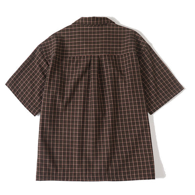 Vintage color woven plaid wrinkle resistant Cuban collar short sleeved shirt - Korvel