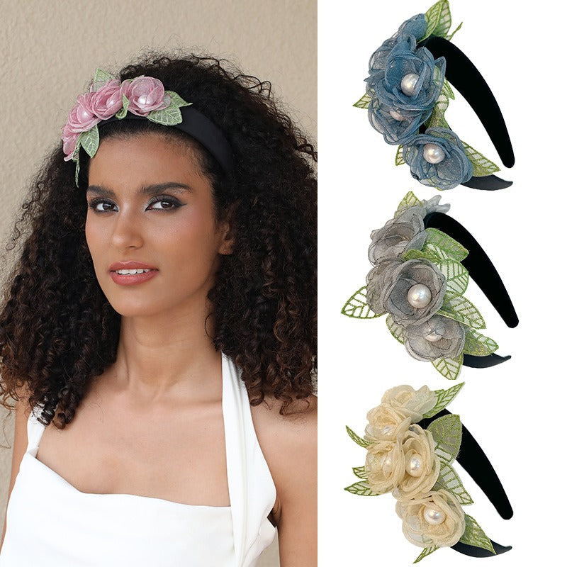 Fashionable fabric flower pearl flower headband - Korvel
