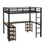 Full metal loft bed with desk and shelf, loft bed with ladder and guardrail, black with retro wood desk - Korvel