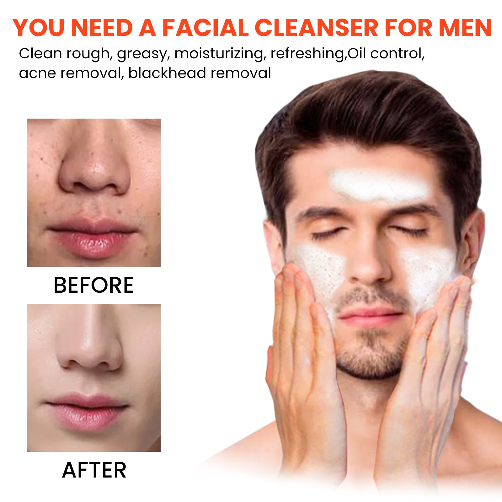 Men's Volcanic Face Wash, Acne Blackhead Face Deep Clean Pores And Oil Control - Korvel