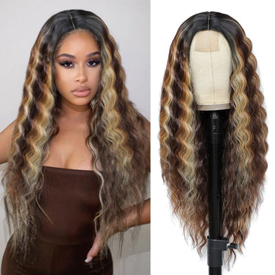 European and American Women's Wig Small Lace Center Deep Wave Long Curly Wig Headband Lace Wigs - Korvel