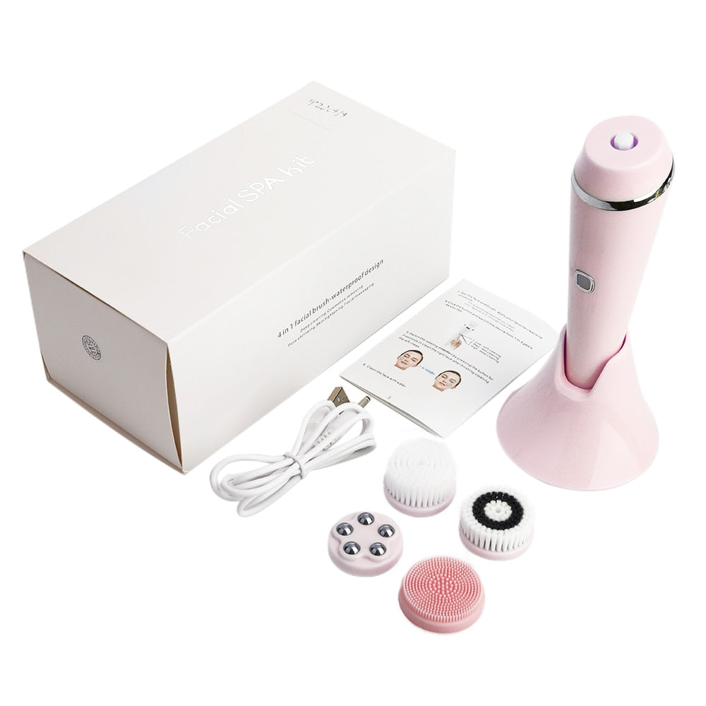 4 IN 1 Electric Face Deep Cleansing Brush Spin Pore Cleaner Face Wash Machine Makeup Remove Waterproof Facial Massager Skin Care - Korvel