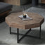 Mesa de café octagonal de madera marrón antigua con patas de metal