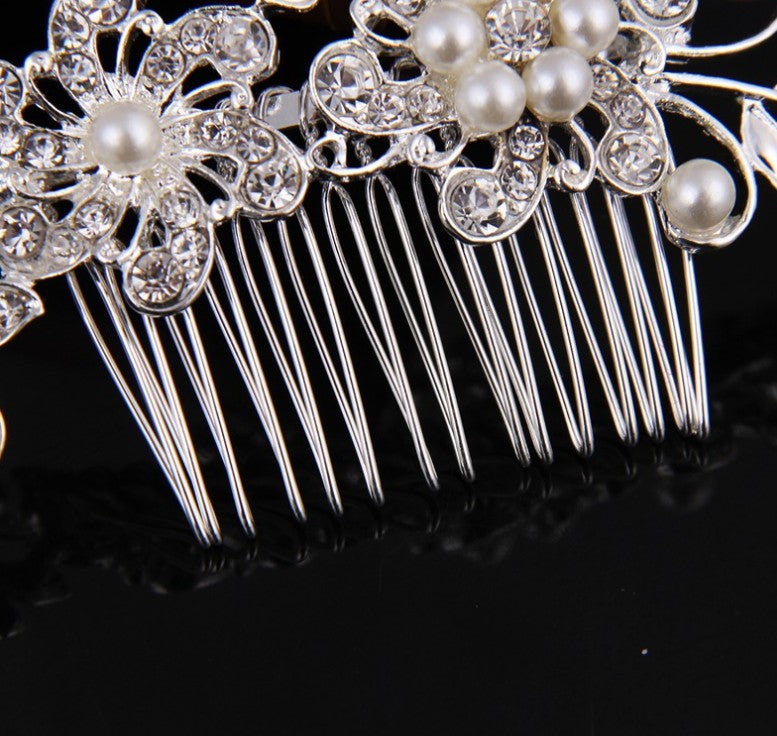 Hair comb, bridal rhinestone and pearl headdress, wedding dress accessories - Korvel