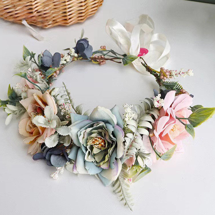 Korean garland headdress fresh big Peony corolla walk show dance headdress holiday pastoral props hair band - Korvel