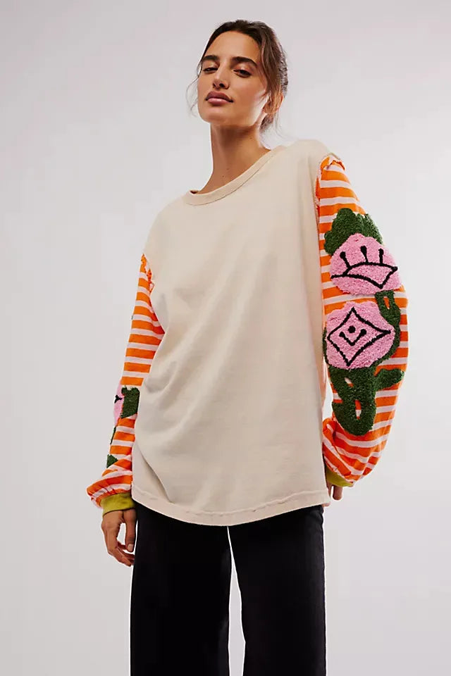 Sudadera de Cuello Redondo a Rayas con Manga Larga