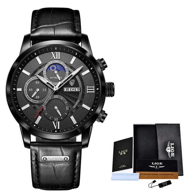 LIGE Men's Watches Top Brand Luxury Men Wrist Watch Leather Quartz Watch Sports Waterproof Male Clock Relogio Masculino+Box - Korvel