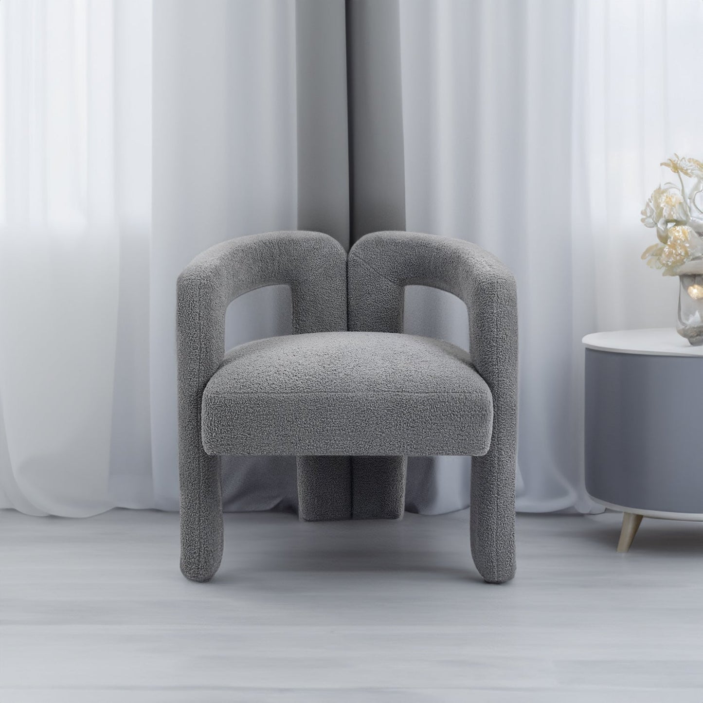 Teddy fabric modern design dining chair,open-Back ,modren kitchen armchair for Dinging Room(GREY) - Korvel