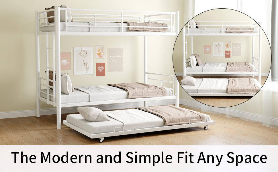 Cama litera resistente de dos camas individuales con cama nido - Blanca